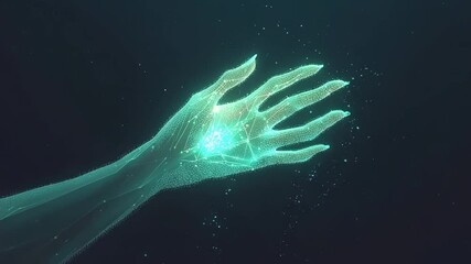 Poster - Abstract conceptual artwork featuring a translucent hand with glowing digital connections