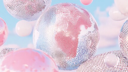 Abstract floating spheres in a bright sky