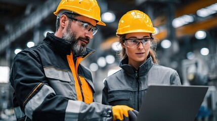 Poster - Industrial Engineers Collaborating in a Factory Setting