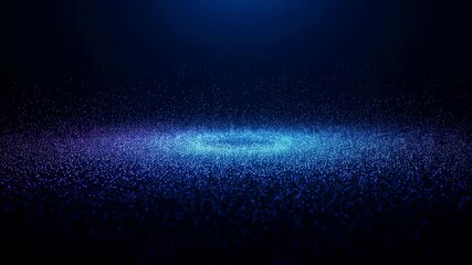Poster - Blue glowing particles form an abstract swirling effect creating a futuristic digital wave on a dark background motion footage.