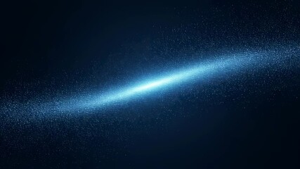 Poster - Bright blue particles forming a luminous light trail against a dark background, representing cosmic energy and digital data flow.