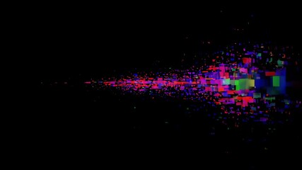Poster - Abstract digital glitch effect with colorful pixels on black background. Data distortion and error concept for screen overlay.