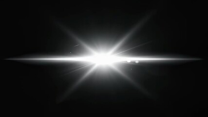 Poster - Bright white optical lens flare effect with horizontal light ray. Abstract bright glare motion graphic background. Overlay light footage.