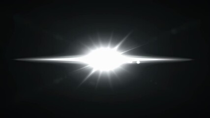 Poster - Bright horizontal lens flare effect on black background. Optical light flash overlay animation for film and video.