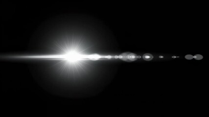 Poster - Bright lens flare with light rays on black background. Optical light effect for overlay and visual design footage.