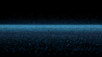 Poster - Blue sparkling particles flowing across a black background. Digital data stream and cyberspace concept for tech animation.