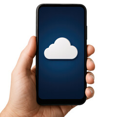 Poster - Hand holding smartphone displaying cloud storage icon Mobile cloud computing technology concept