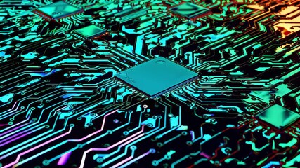 Poster - Abstract digital glitch background with colorful circuit board design  
