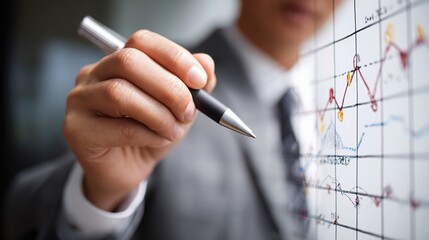 Poster - Business Professional Analyzing Financial Graphs with a Pen