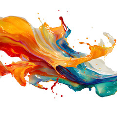Aufkleber - A vibrant explosion of multicolored paint, isolated on transparent background, swirls in a dynamic dance of orange, red, blue, and teal hues