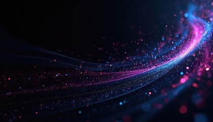 Poster - Abstract background with neon purple and blue glitter waves. Tech cyberspace background with digital information flow, light. Digital data stream transfer, connection, global network concept.