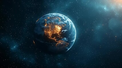 Wall Mural - Earth seen from space, with city lights visible