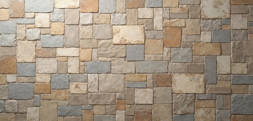 Poster - Stone mosaic background with grunge texture. Grunge mosaic tile, stone texture, rough surface made of natural stones. Design for interior decor, flooring, wall, vintage backdrop.