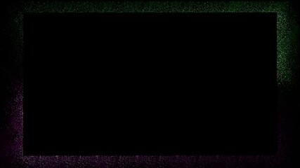 Wall Mural - green and purple rectangle square frame portal with sparkles and glitter particles on black backgrou