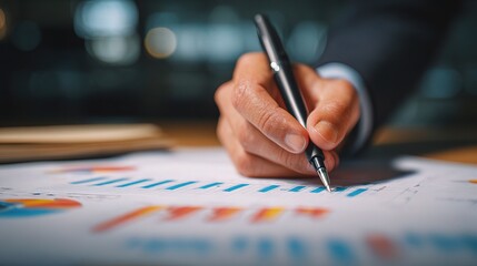 Poster - Professional Hand Writing on Financial Chart With Pen in Office