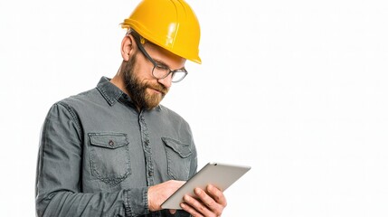 Poster - Engineer with Tablet and Hard Hat Engaged in Work Activity