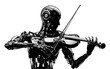 © Dzianis - A black and white silhouette of a cyborg musician playing the violin on a white isolated background. vector graphics. EPS.