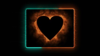 Wall Mural - an animation of glitchy square frame with a flaming glowing heart inside with smokey effects