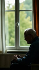 Aufkleber - A person sitting in a chair gazing out the window, possibly lost in thought