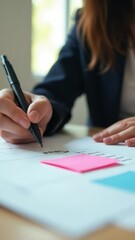 Poster - A person writes on a piece of paper using a pen