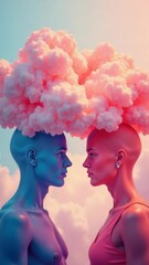 Poster - Two women with creative hairstyles resembling clouds