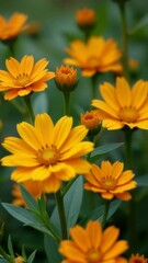 Poster - A scenic view of a field filled with bright yellow flowers and green leaves, perfect for use in travel or nature-themed projects