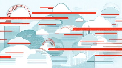 Poster - Abstract sky clouds with red accents