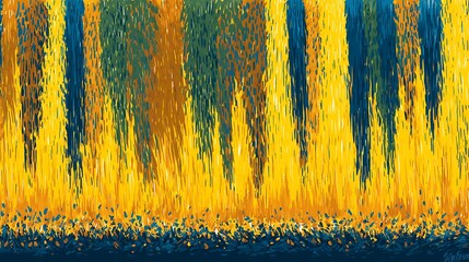 Poster - Abstract golden waterfall with blue accents