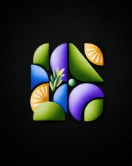 Poster - Abstract Geometric Pattern with Purple Blue and Green Shapes on Dark Background