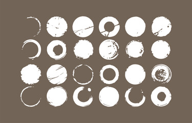 Poster - collection of abstract circular brush strokes and splatters in white on a brown background for graph