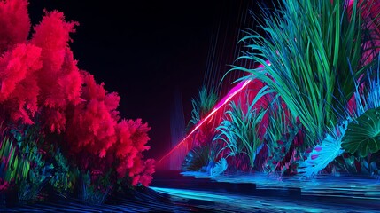 Poster - Neon jungle with laser beam crossing