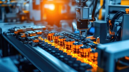 Poster - Battery production line with cells being assembled and tested in controlled environment
