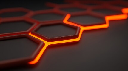 glowing hexagonal grid on dark surface