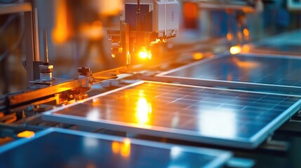 Poster - Industrial production line for solar panels with clean automation and layered materials