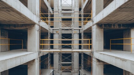 Poster - Reinforced concrete columns with metal scaffolding under bright midday light