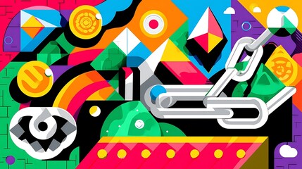 Poster - Bold geometric shapes with chain artwork