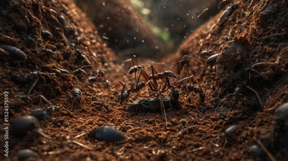 Thousands of Black Ants Marching in a Single File on Red Soil Towards ...