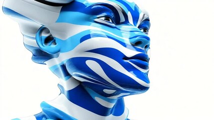 Poster - Abstract Portrait with Blue and White Waves: Unique Artistic Expression and Modern Design