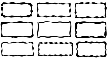 Poster - Nine unique hand-drawn rectangular frames perfect for design projects text decoration and creative layouts offering versatile border options.