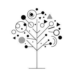Poster - Abstract Geometric Tree: A modern, artistic interpretation of a tree, rendered with minimalist lines and geometric shapes, symbolizing growth, connection, and the environment.