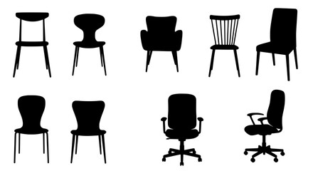 Poster - Chair Silhouettes Collection: A diverse range of chair silhouettes, showcasing various styles from classic to modern, presented against a clean background for design elements. 
