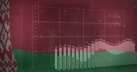 Poster - Flag filling, grid emerging, waveform tracing and bars fluctuating on Belarus flag showing data