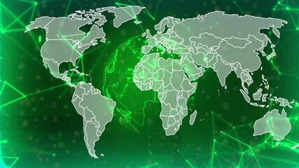 Poster - Emerging green globe rotating eastward with pulsing mesh and map overlay visualizing data flow