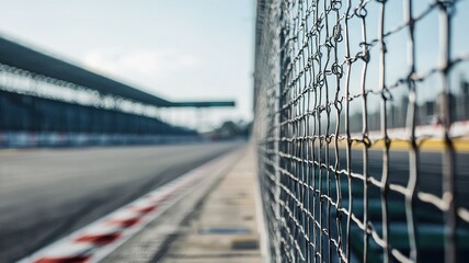 Wall Mural - an empty f1 track showcases a safety barrier in sharp focus, encapsulating the solitude of motor rac