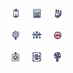 Poster - Nine colorful icons depicting various technological devices and instruments