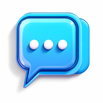 A 3D rendered light blue speech bubble with three white dots, suggesting ongoing conversation or loading