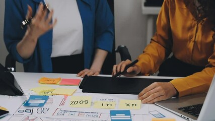 Business Team Collaborating on UXUI Design for System Development with Creative Planning and Prototype