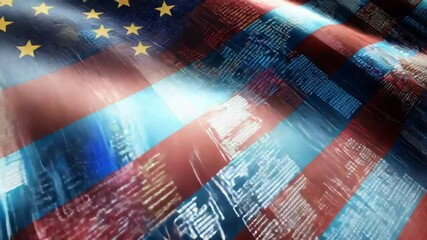 Poster - Abstract Patriotic Digital Flag with Data Visualization and Technological Elements