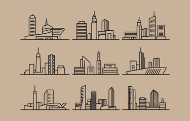Poster - Nine minimalist city skylines line art illustrations