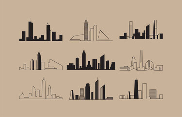 Poster - Collection of modern city skylines minimalist vector illustrations